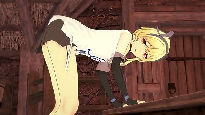 Lumine Traveler rides a dildo and enjoys being porked - Genshin impact anime porn