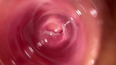 Camera deep inside Mia's tiny twat